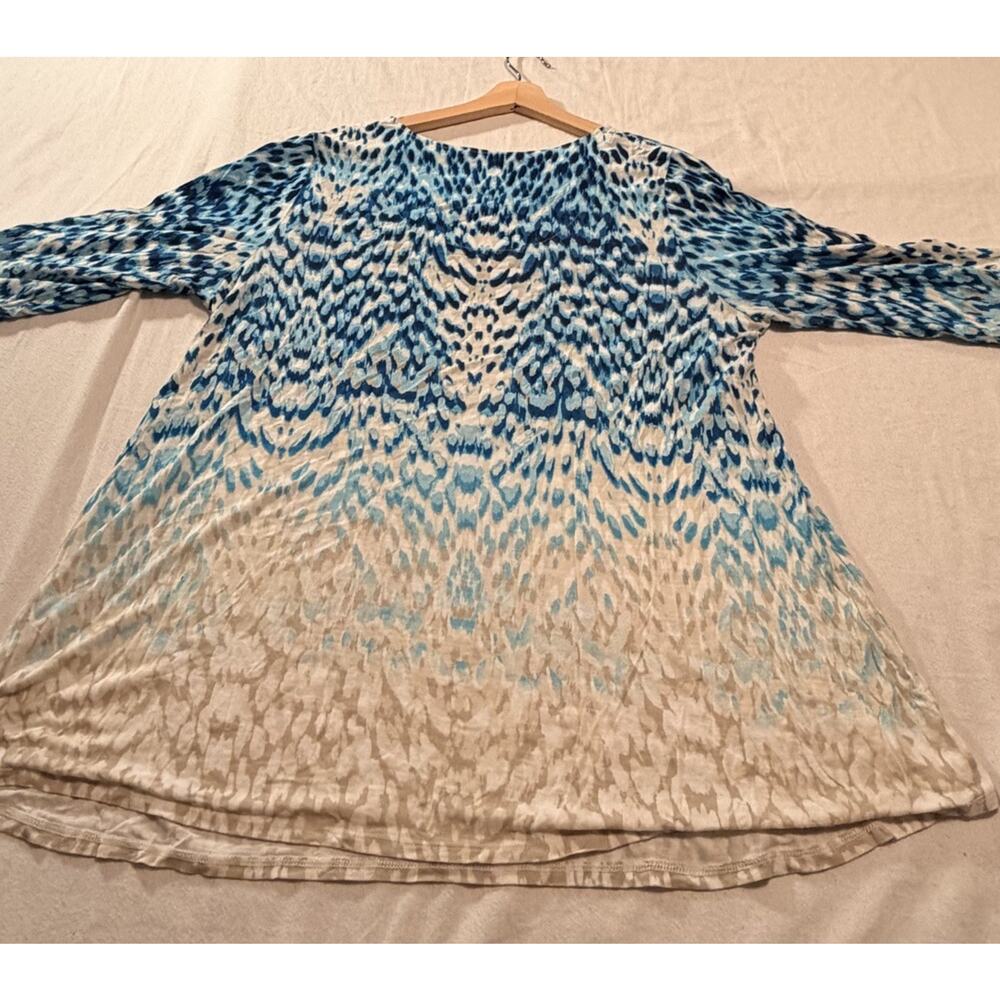 Chico's Blue Beige Geometric Tunic Blouse Rayon 3/4 Sleeve Round Neck Size 3 - Picture 10 of 10